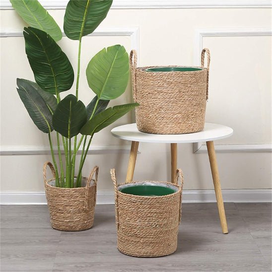 Panier tressé en jonc de mer - Pot de fleur naturel et élégant - Mon Coin Jardin